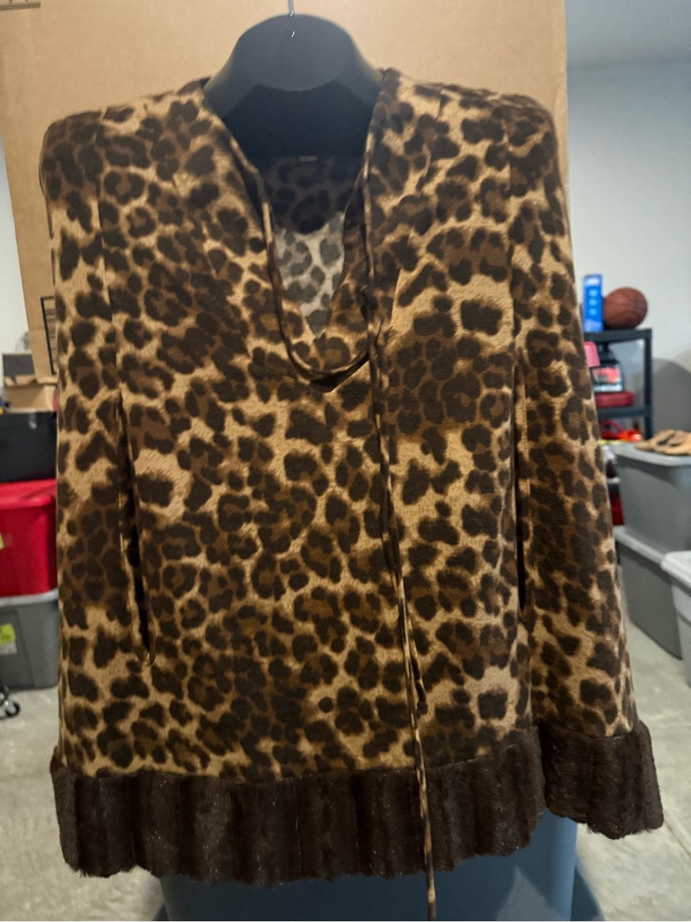Leopard Print Women’s Jacket with Faux Fur Trim - Brown 105